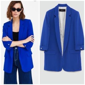 Zara- Cobalt Blue Open Blazer Pearl Button Detail
